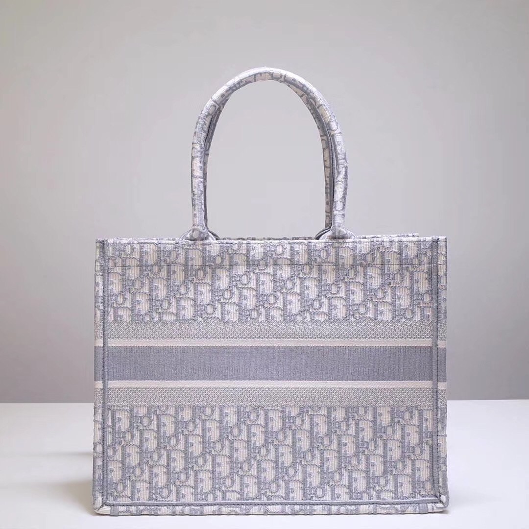 D*or small book tote bag in grey oblique canvas