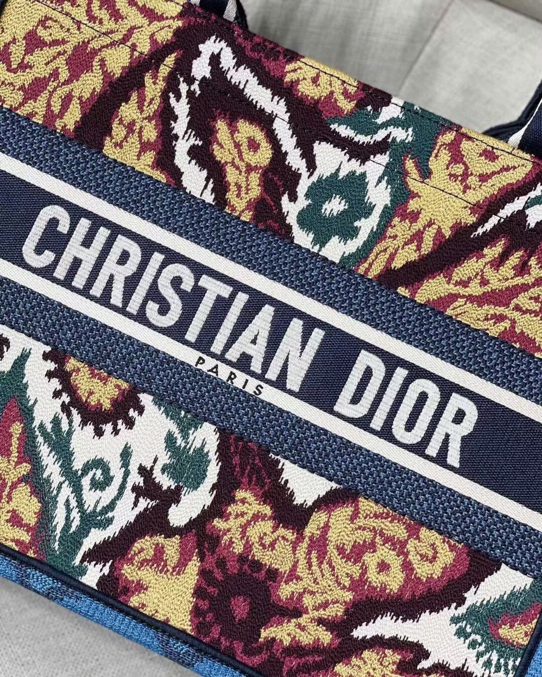 D*or small book tote in blue multicolor D*or paisley embroidery