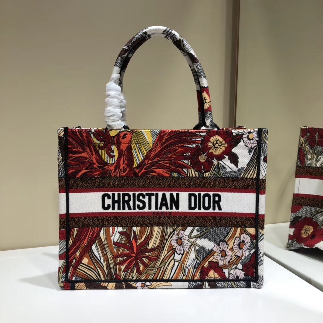 D*or small book tote bag in red phoenix canvas