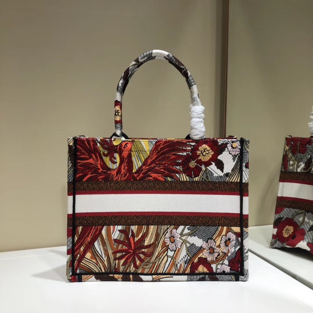 D*or small book tote bag in red phoenix canvas