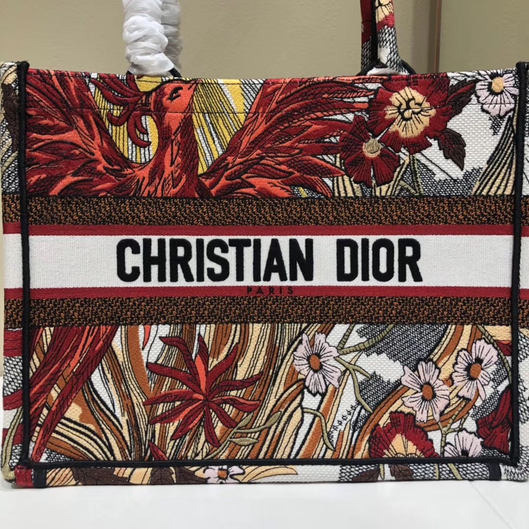 D*or small book tote bag in red phoenix canvas
