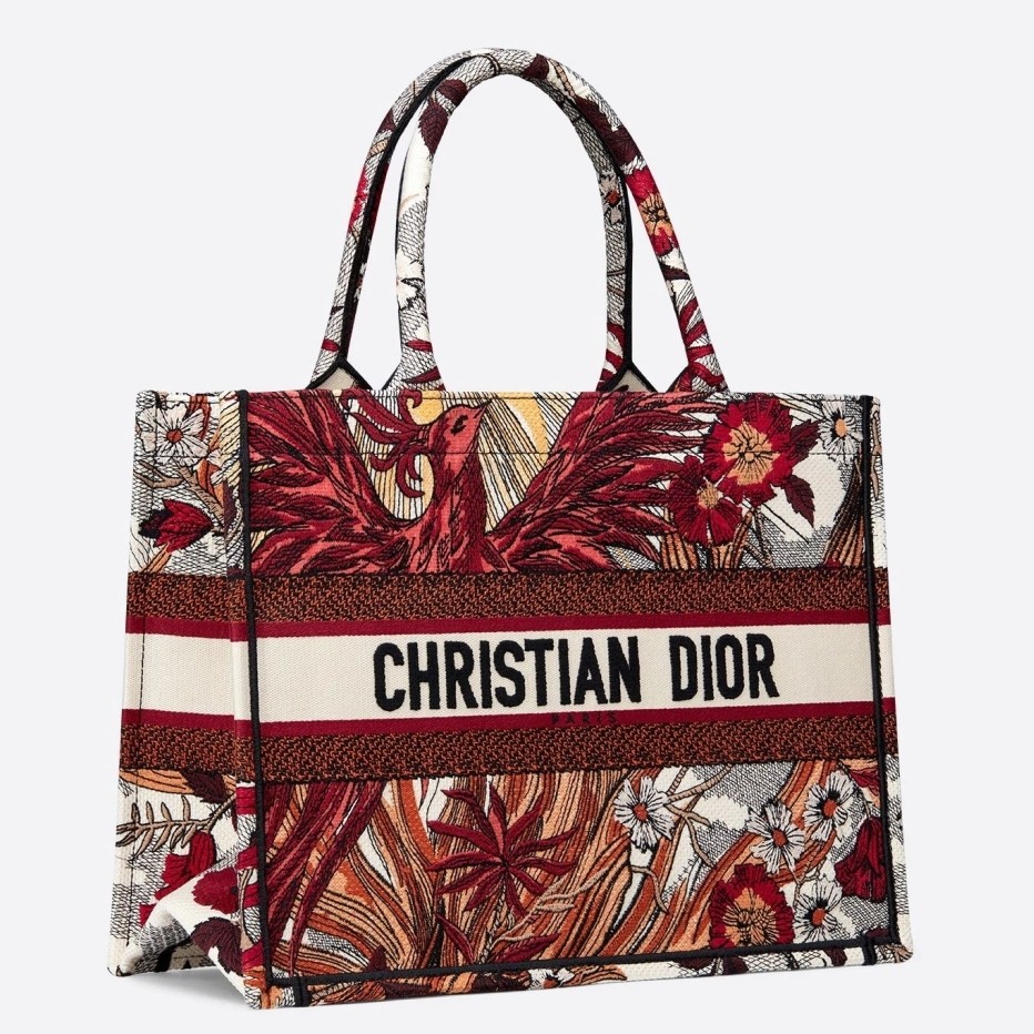 D*or small book tote bag in red phoenix canvas