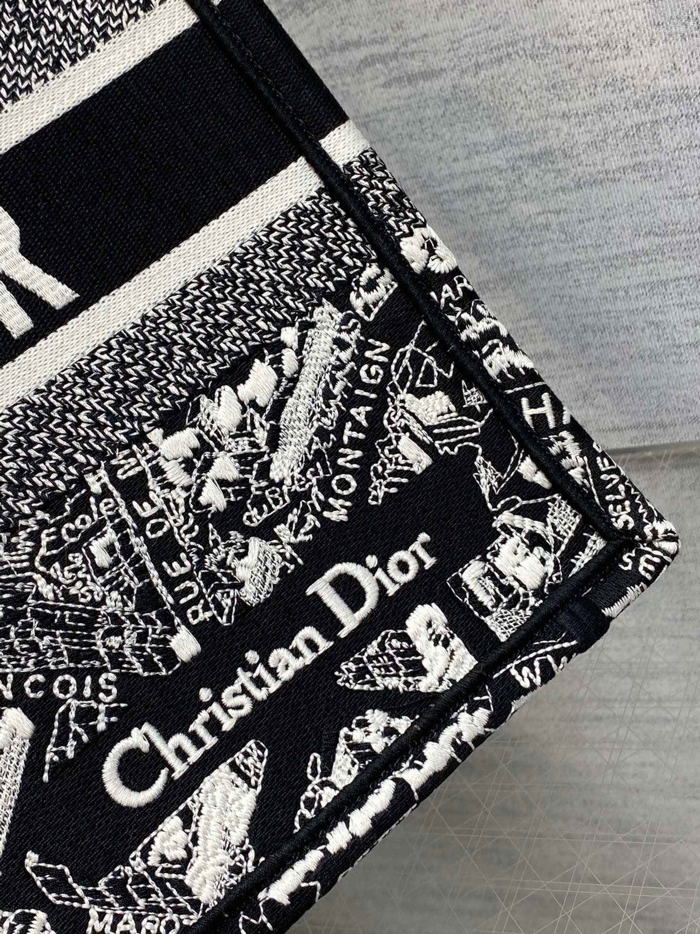 D*or medium book tote bag in black plan de paris embroidery