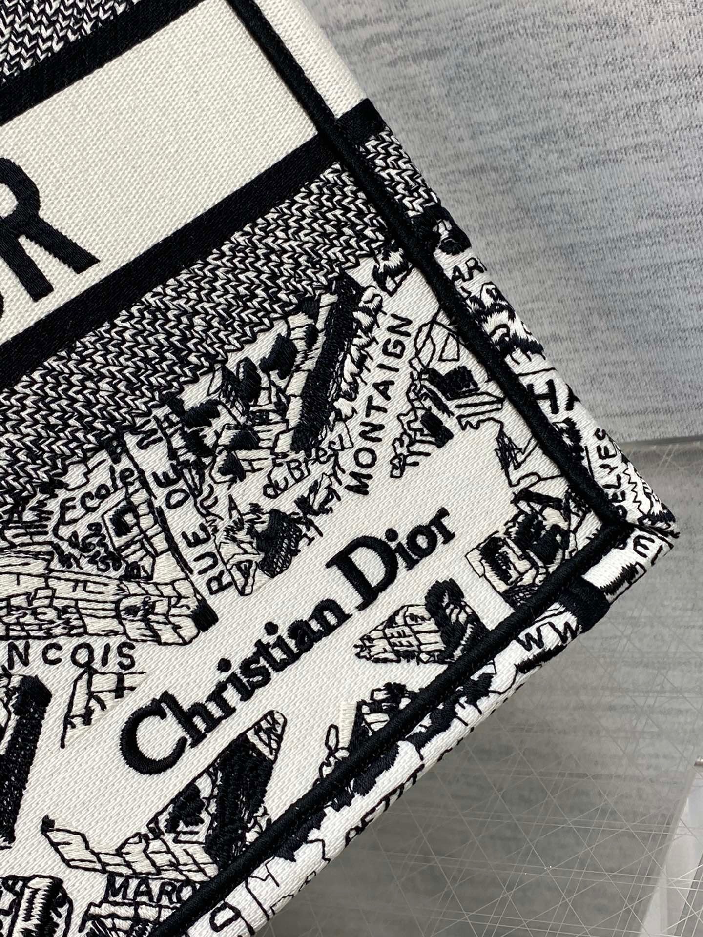 D*or medium book tote bag in white plan de paris embroidery