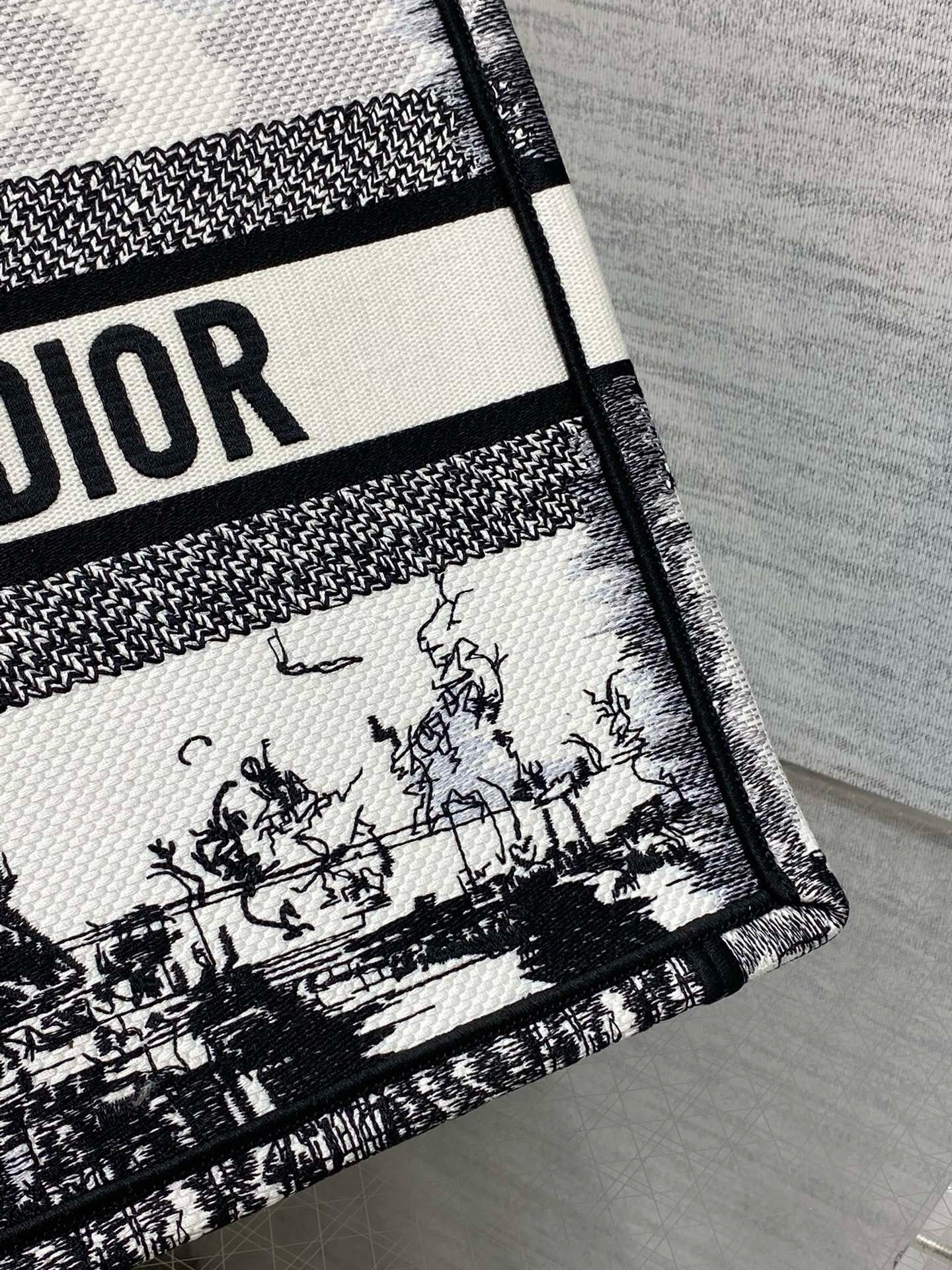 D*or medium book tote bag in white and black paris embroidery