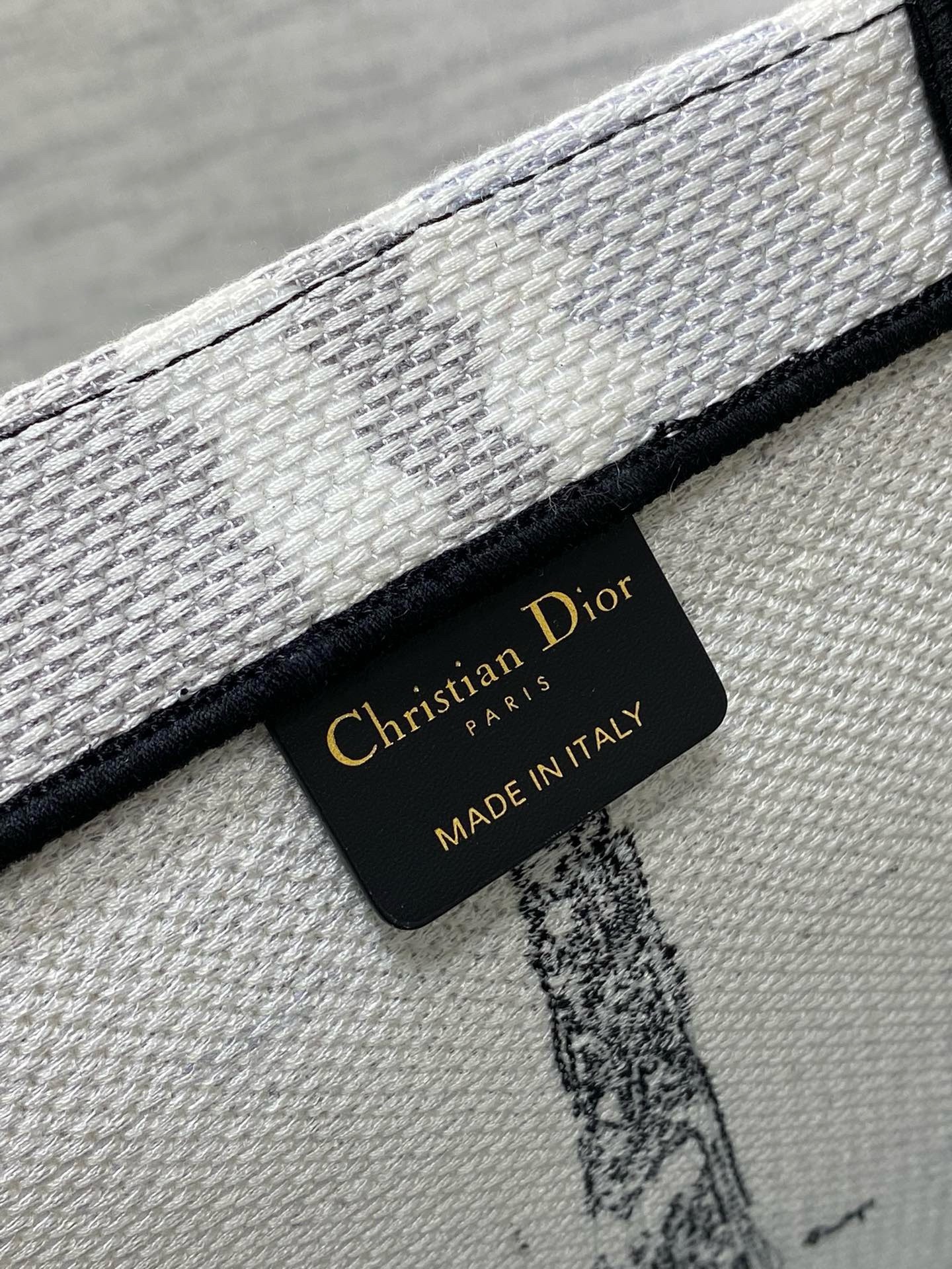 D*or medium book tote bag in white and black paris embroidery