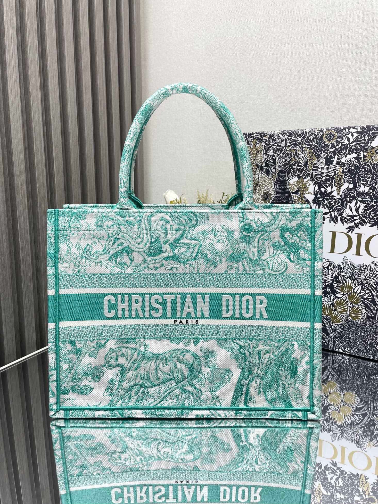 D*or medium D*oriviera book tote in aquamarina toile de jouy embroidery