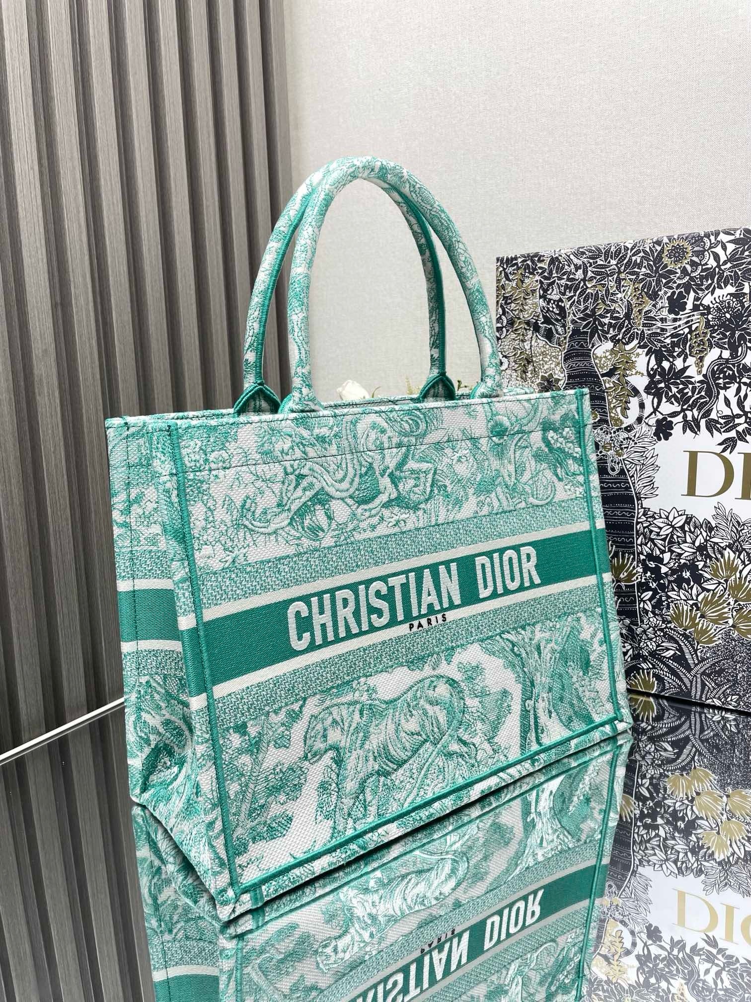 D*or medium D*oriviera book tote in aquamarina toile de jouy embroidery