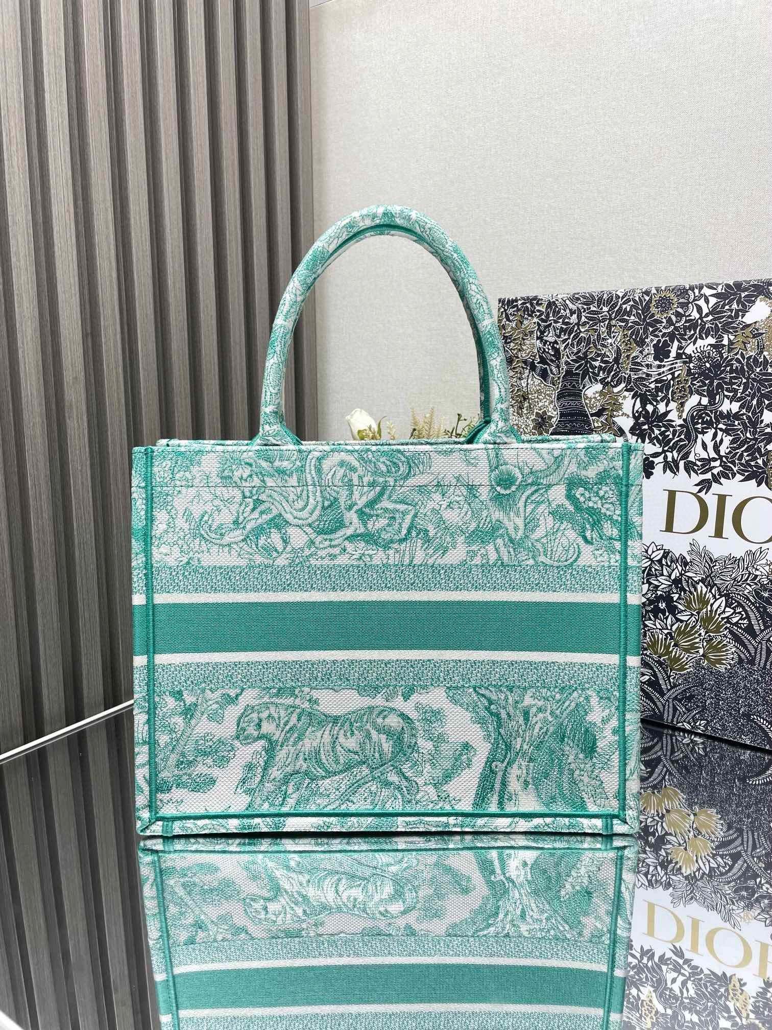 D*or medium D*oriviera book tote in aquamarina toile de jouy embroidery