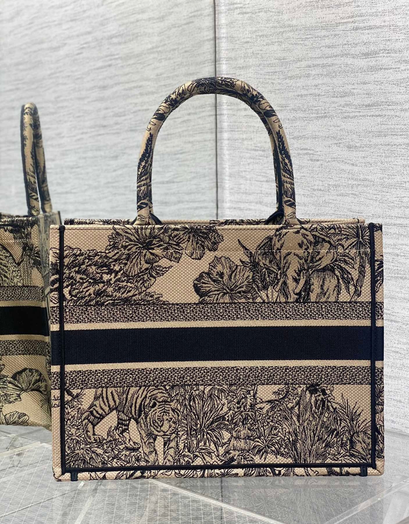D*or medium book tote bag in beige toile de jouy voyage embroidery