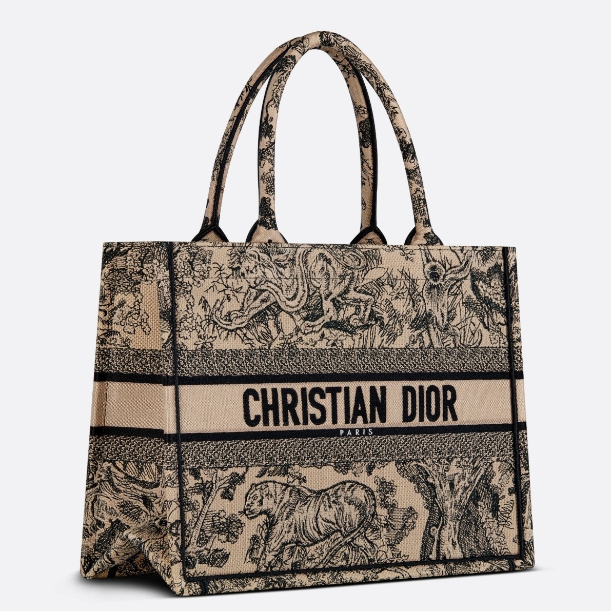 D*or medium book tote bag in brown toile de jouy embroidery