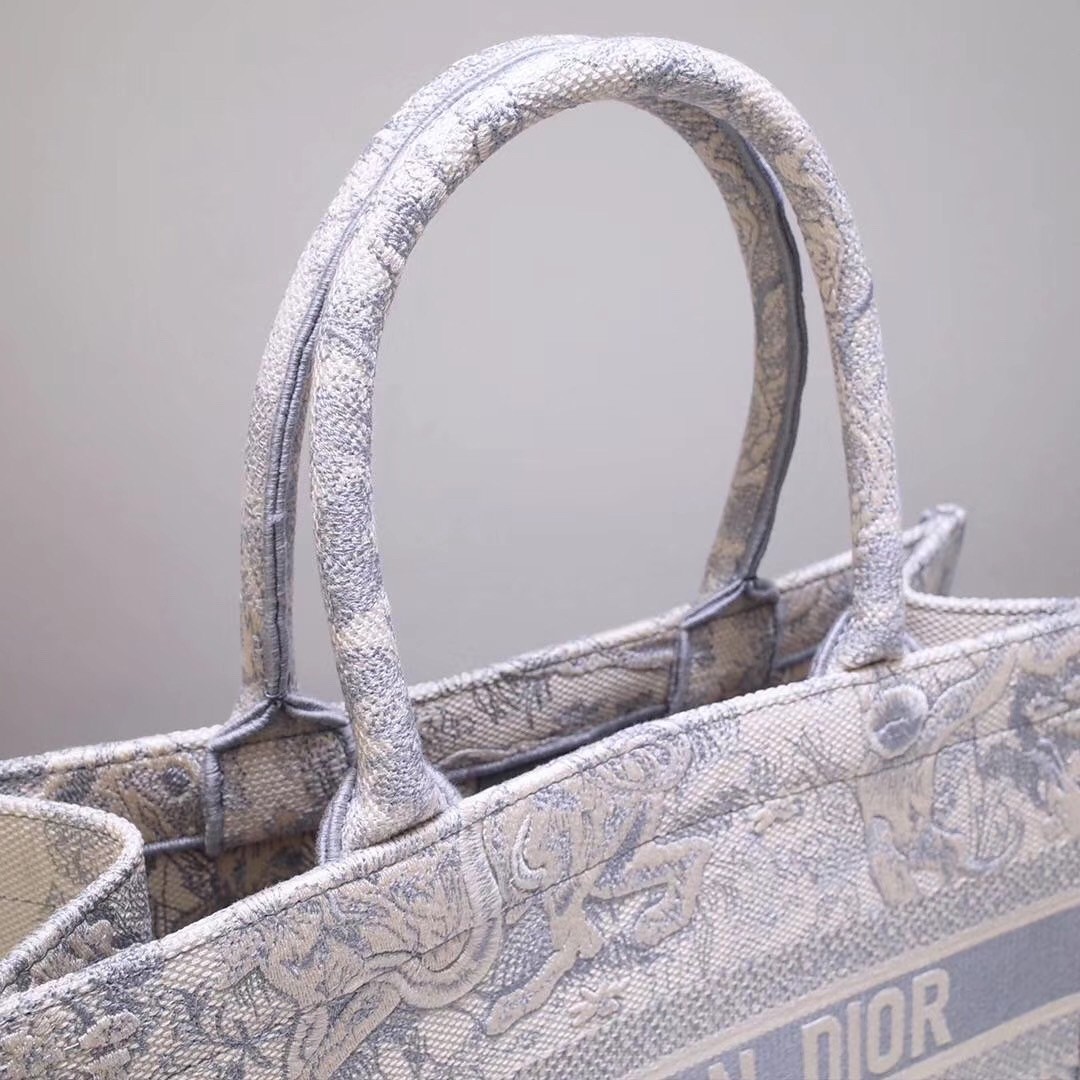 D*or small D*oraura book tote in grey toile de jouy canvas