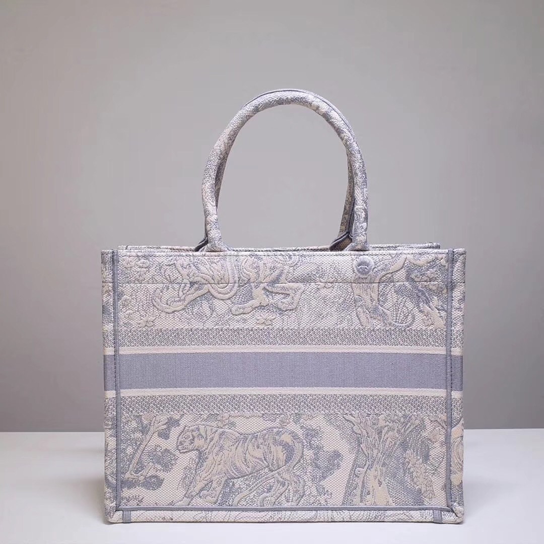 D*or small D*oraura book tote in grey toile de jouy canvas