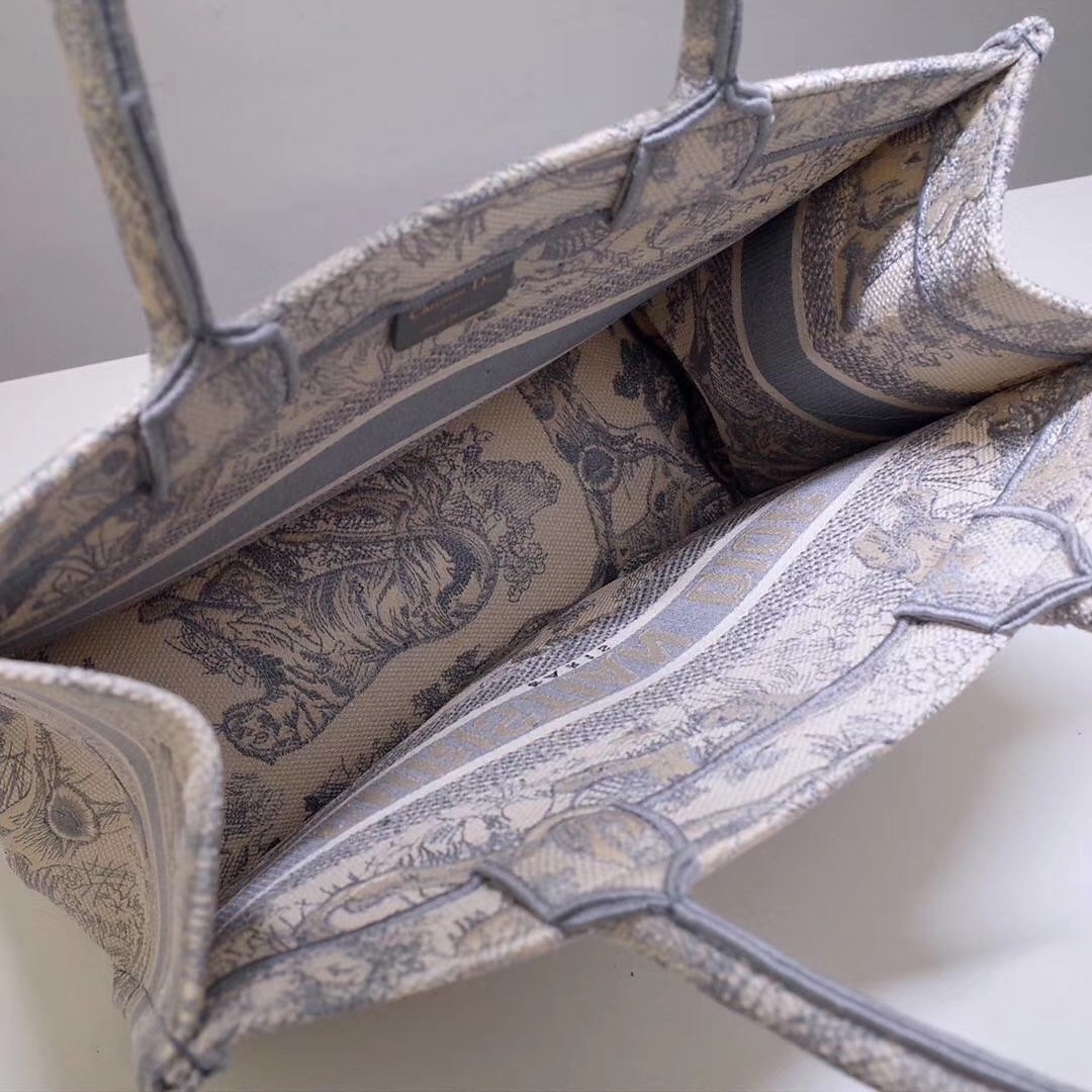D*or small D*oraura book tote in grey toile de jouy canvas