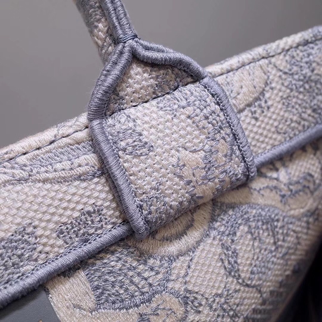 D*or small D*oraura book tote in grey toile de jouy canvas