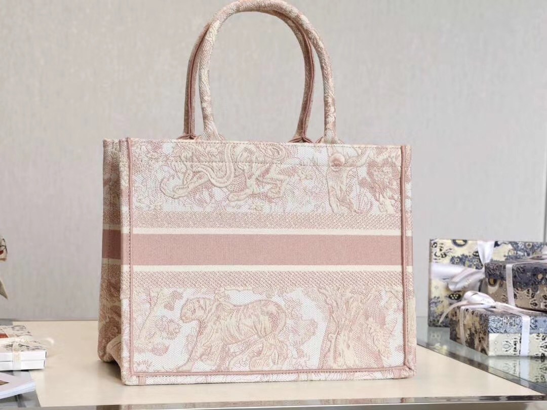 D*or small book tote in pink toile de jouy canvas