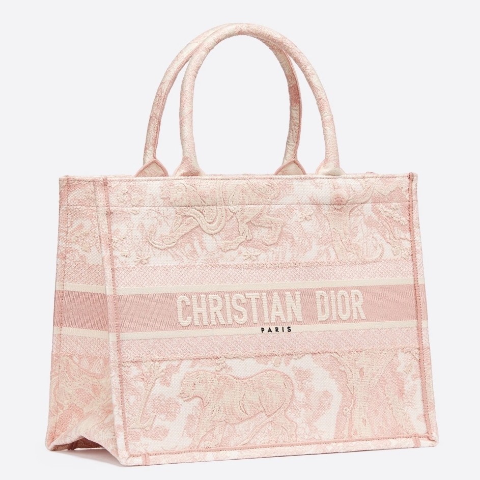 D*or small book tote in pink toile de jouy canvas