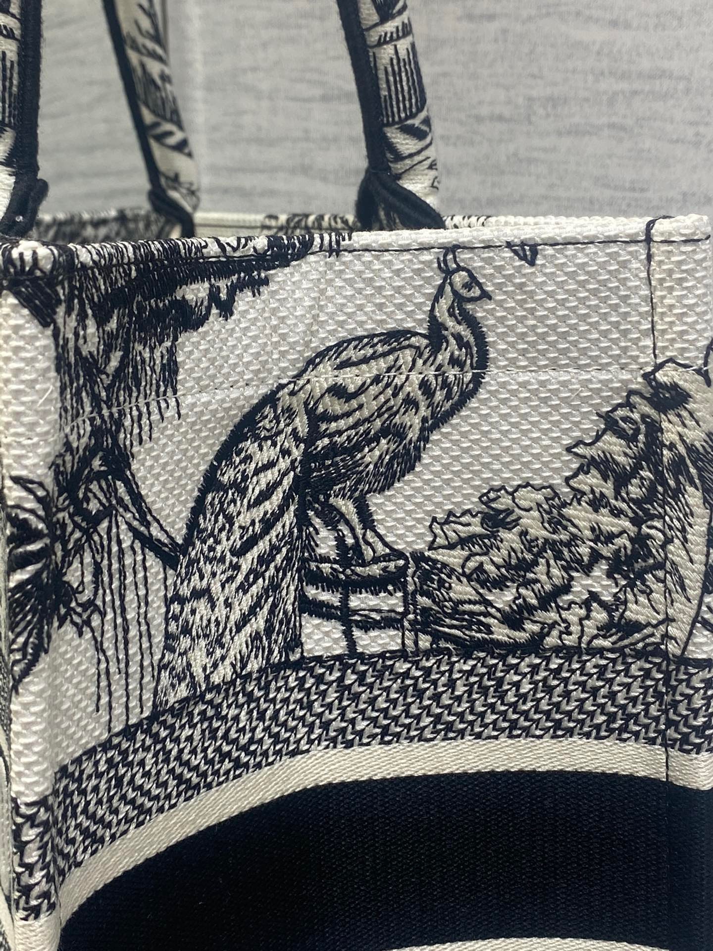 D*or medium book tote bag in white toile de jouy voyage embroidery