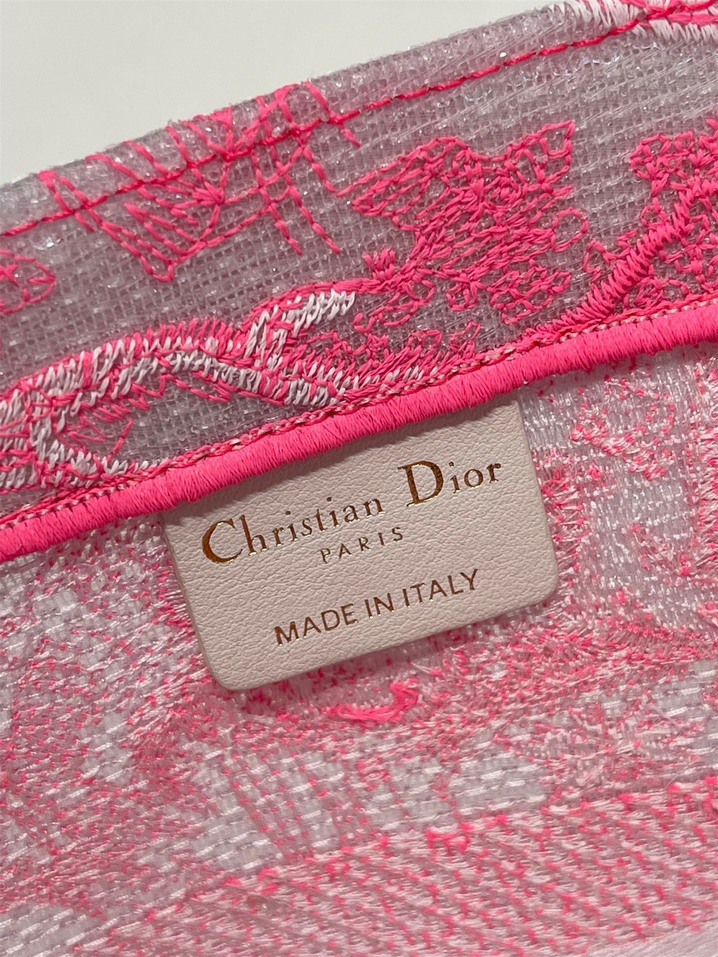 D*or medium book tote bag in pink transparent toile de jouy canvas