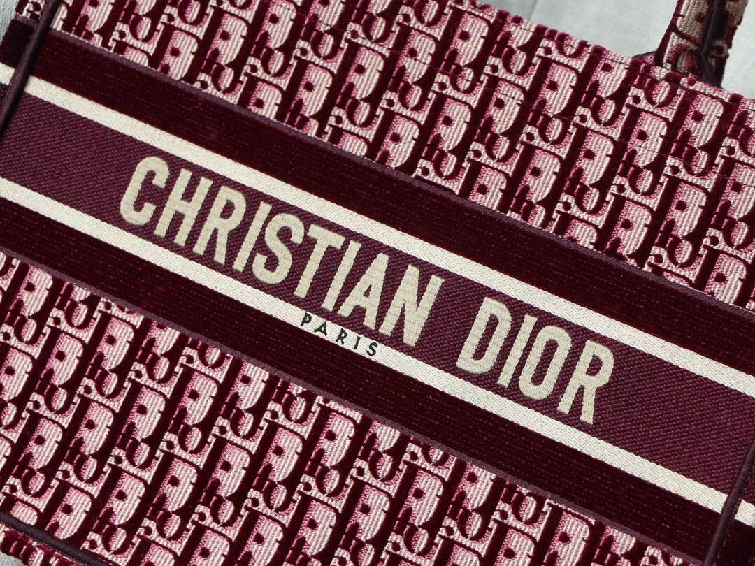 D*or small book tote bag in bordeaux oblique embroidered velvet