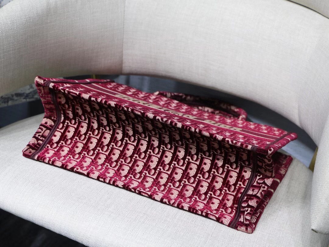 D*or small book tote bag in bordeaux oblique embroidered velvet