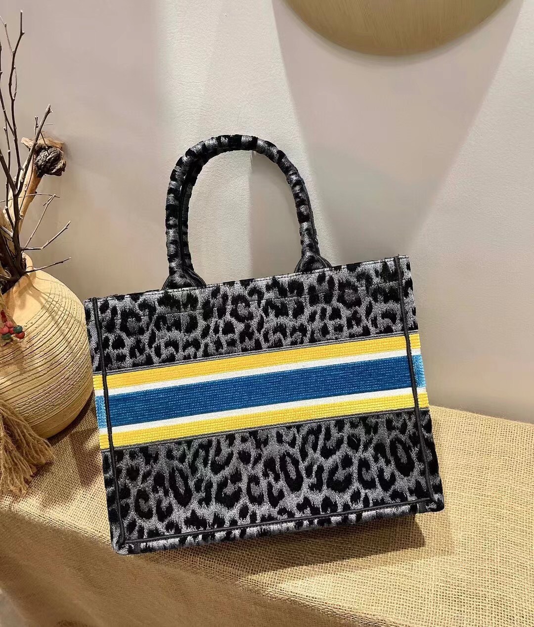 D*or small book tote bag in grey mizza embroidered velvet
