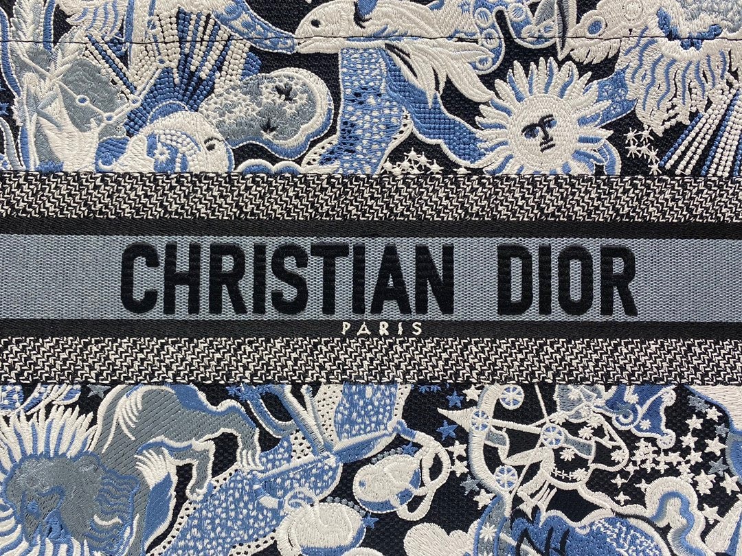 D*or medium book tote in blue zodiac fantastico embroidery