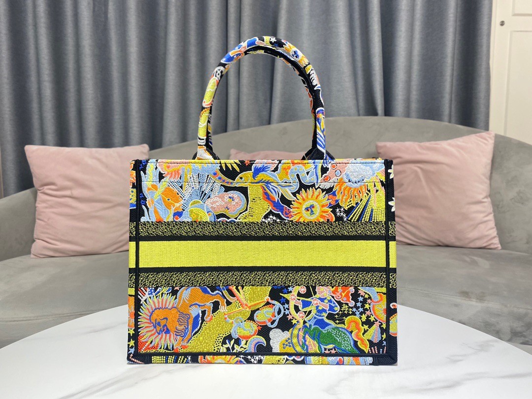 D*or medium book tote in black zodiac fantastico embroidery