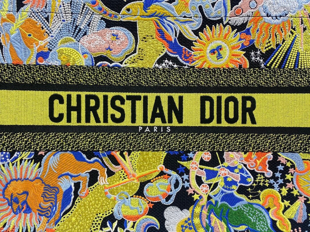 D*or medium book tote in black zodiac fantastico embroidery