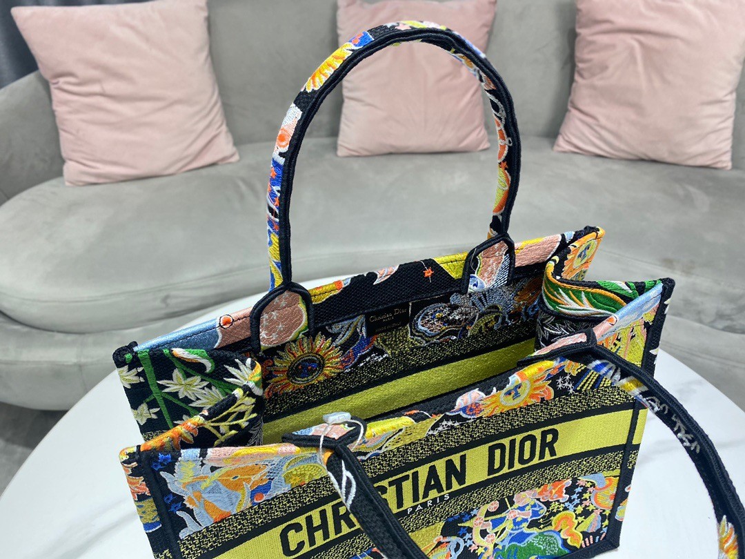 D*or medium book tote in black zodiac fantastico embroidery
