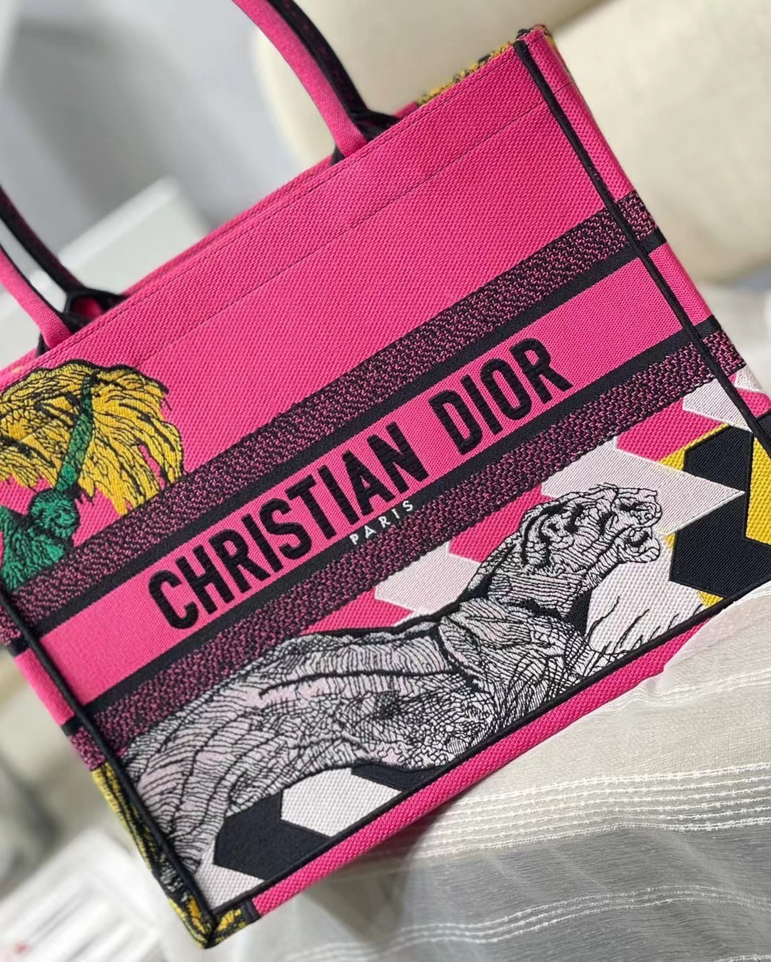 D*or medium book tote bag in toile de jouy zoom pop embroidery