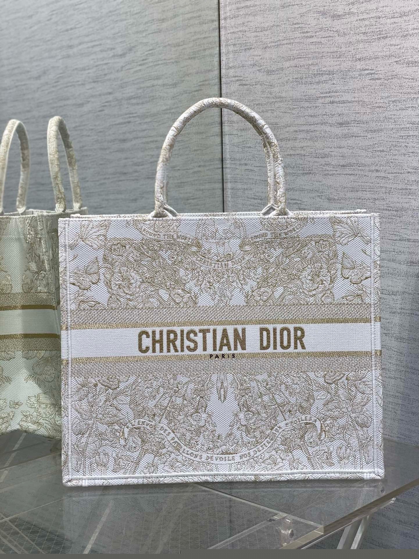 D*or large book tote bag in butterfly around the world embroidery