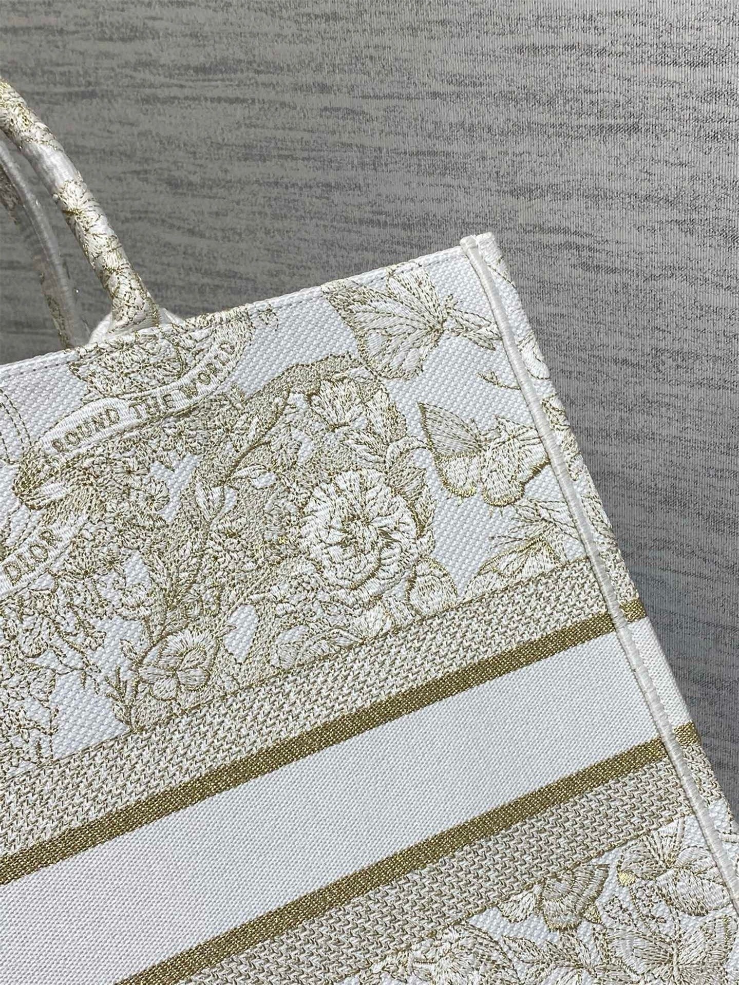D*or large book tote bag in butterfly around the world embroidery