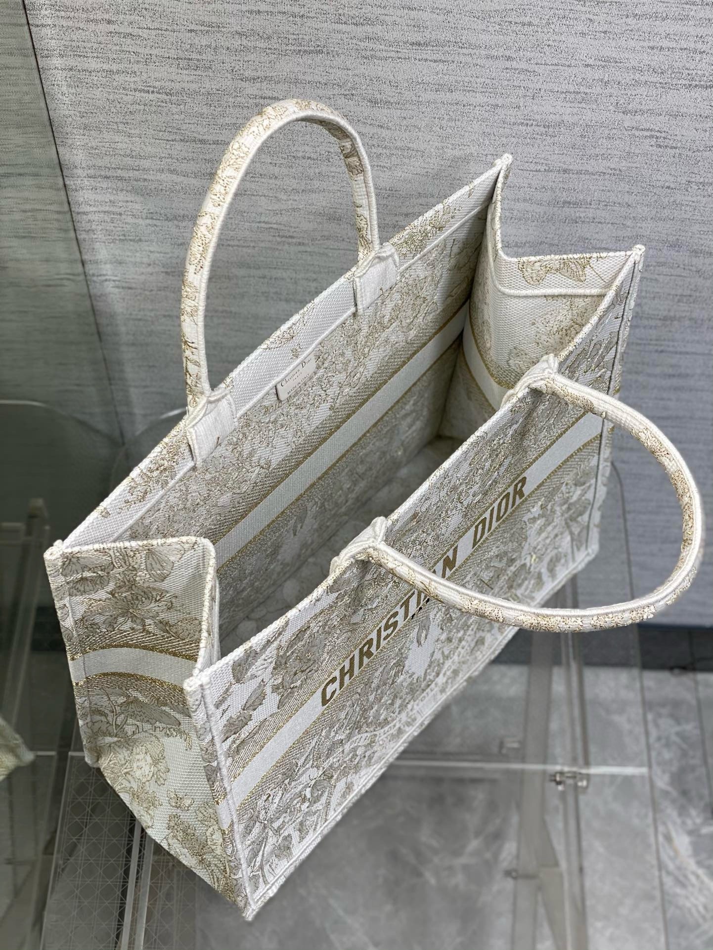 D*or large book tote bag in butterfly around the world embroidery