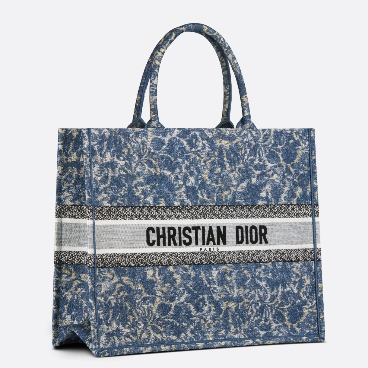 D*or large book tote bag in blue brocart denim-effect embroidery