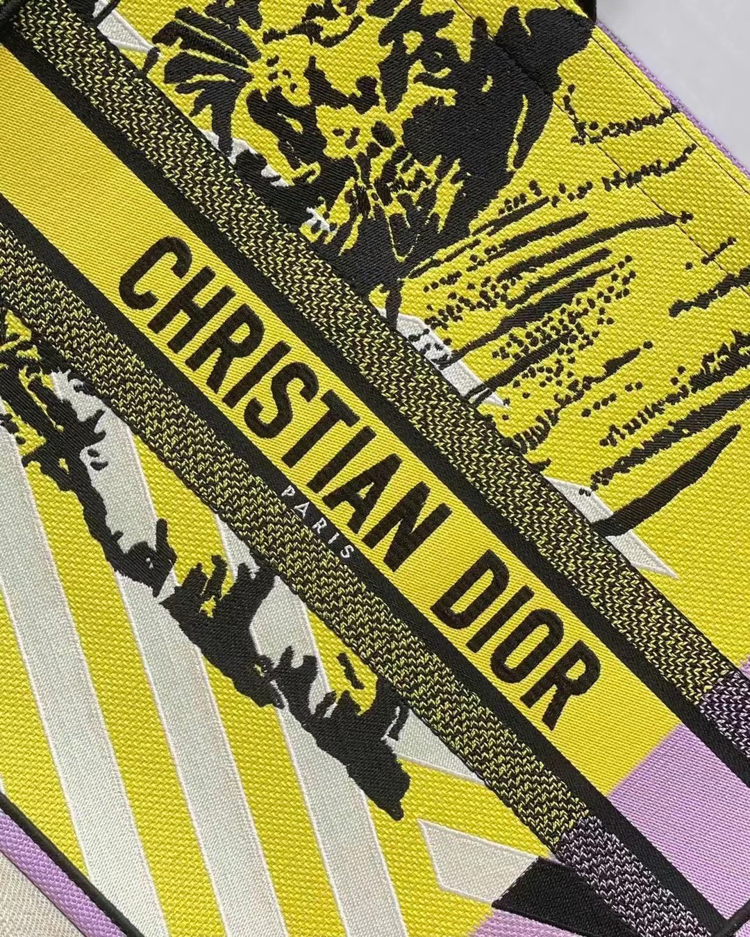 D*or large book tote bag in yellow d-jungle pop embroidery