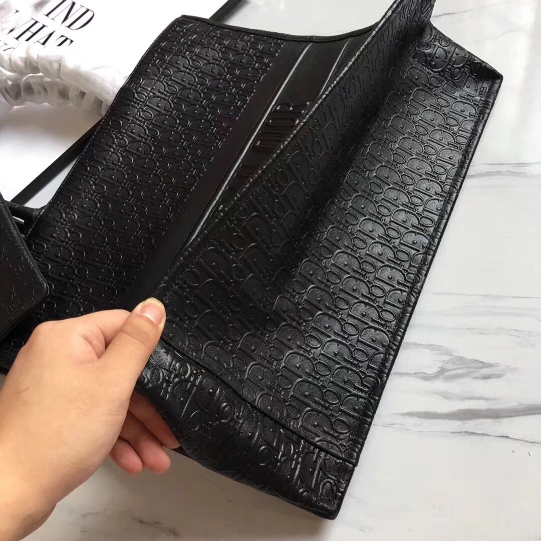 D*or book tote bag in black oblique embossed calfskin