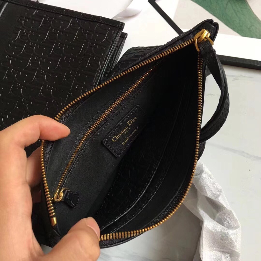 D*or book tote bag in black oblique embossed calfskin