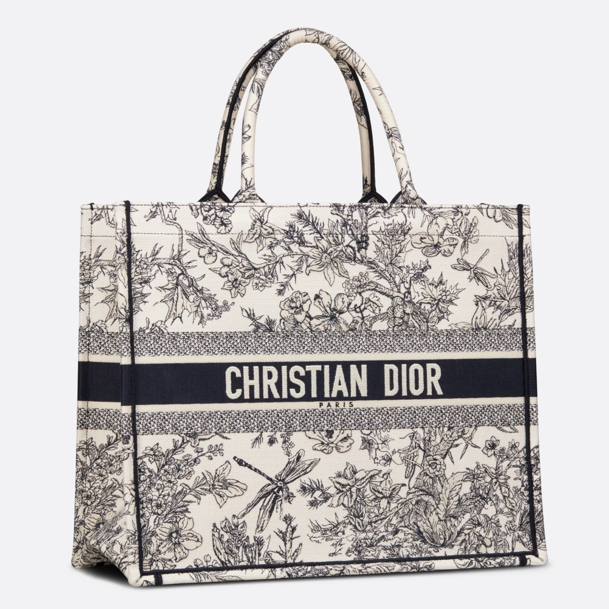 D*or large book tote in blue toile de jouy flowers embroidery