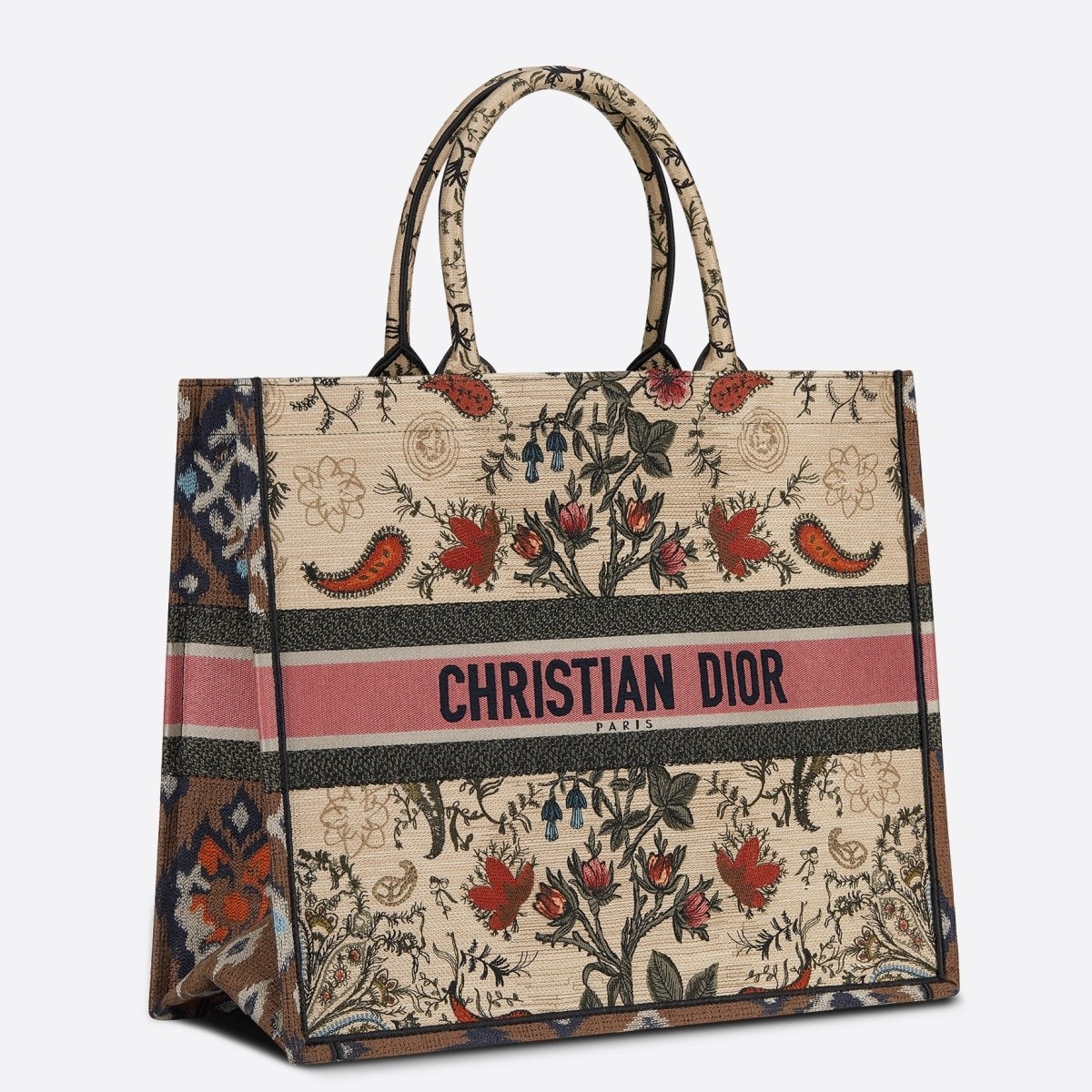 D*or book tote bag in multicolor D*or flowers embroidery