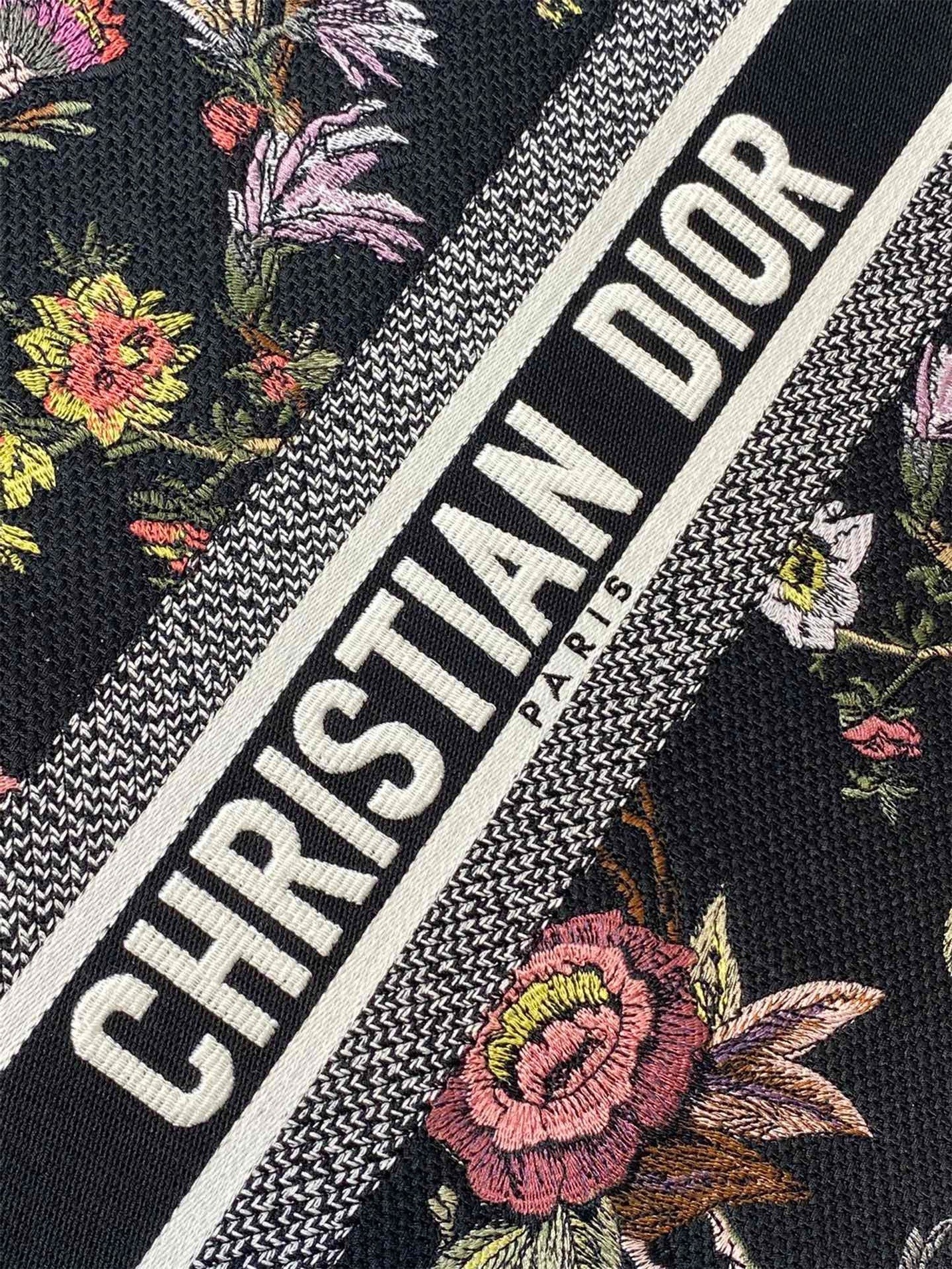 D*or large book tote bag in black multicolor jardin botanique embroidery