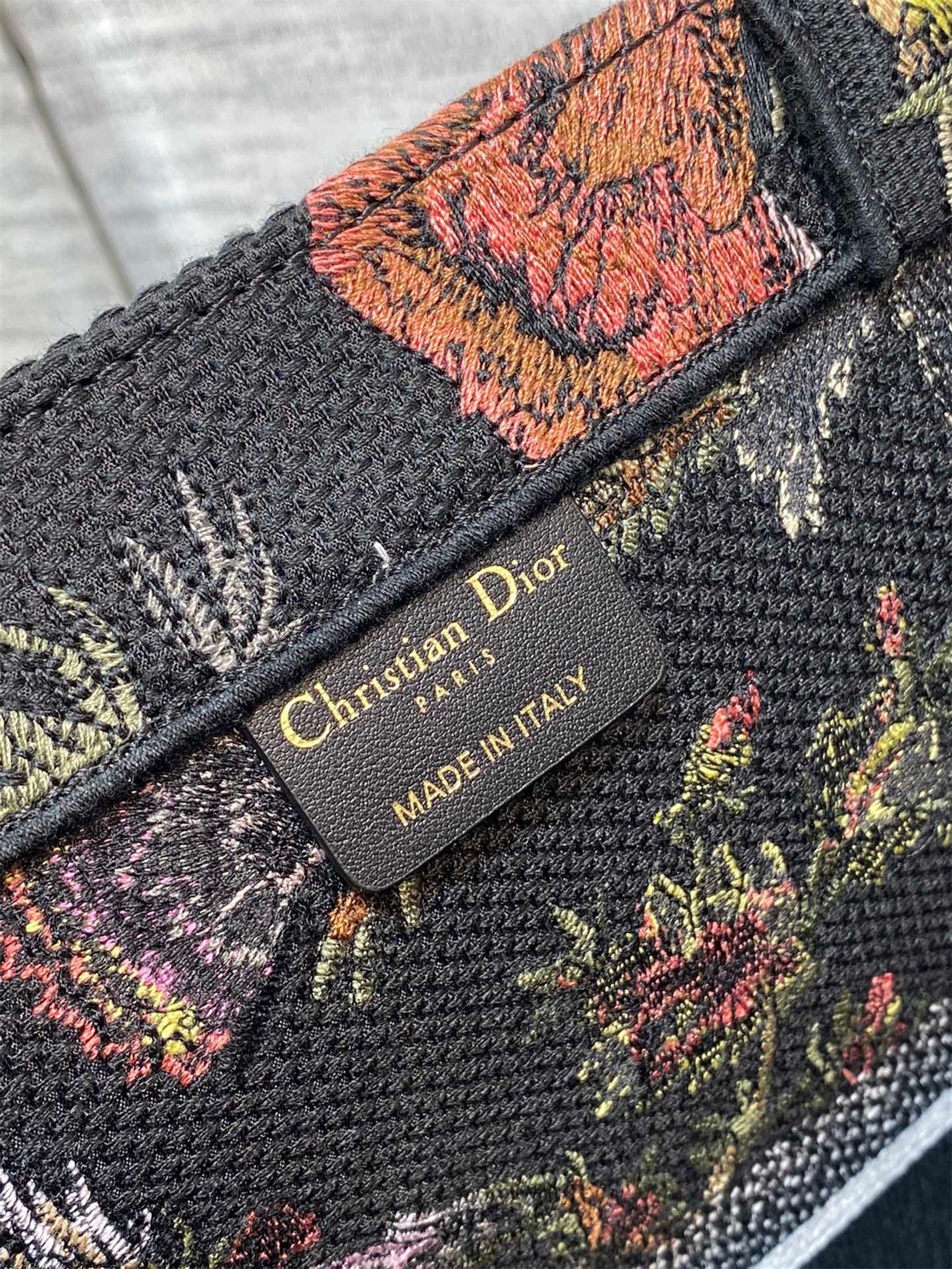 D*or large book tote bag in black multicolor jardin botanique embroidery