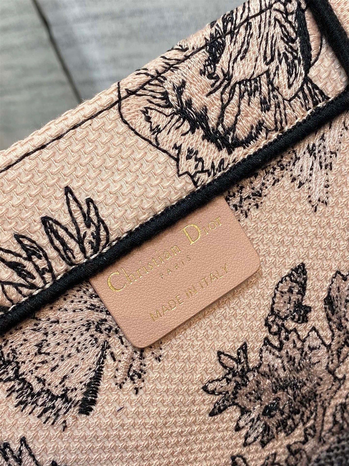 D*or large book tote bag in powder pink jardin botanique embroidery