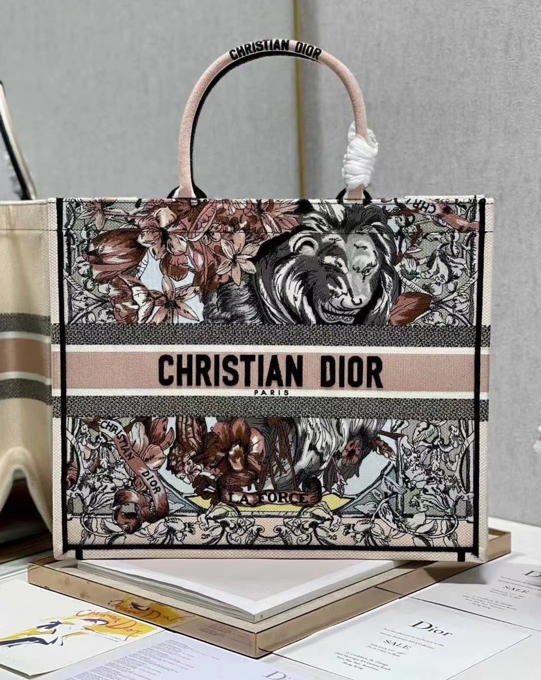 D*or book tote bag in multicolor la force embroidery