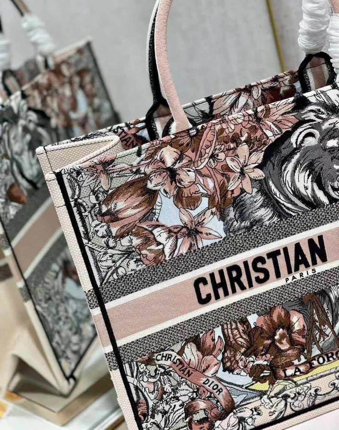 D*or book tote bag in multicolor la force embroidery