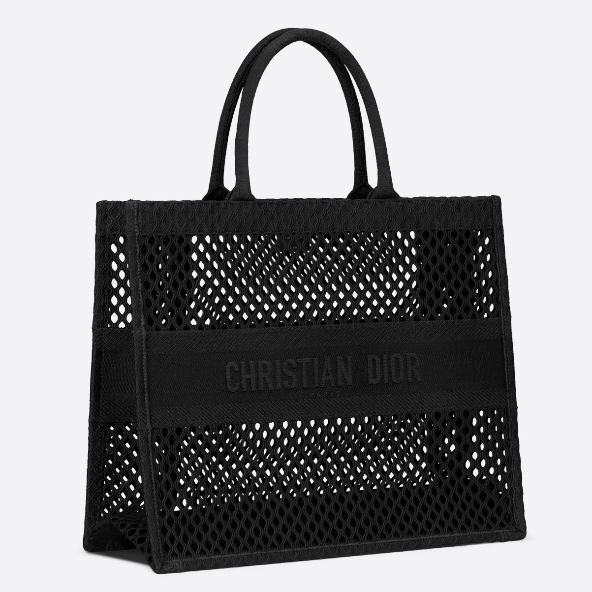 D*or book tote bag in black mesh embroidery
