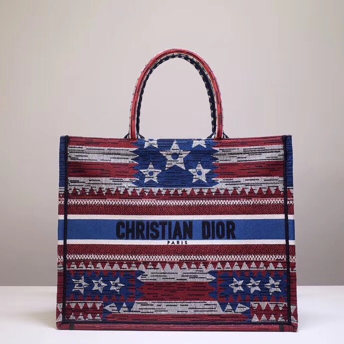 D*or book tote bag in american flag embroidered canvas
