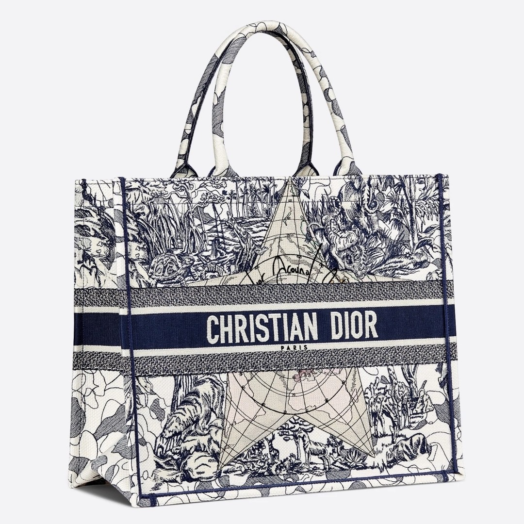 D*or book tote bag in blue around the world embroidered canvas