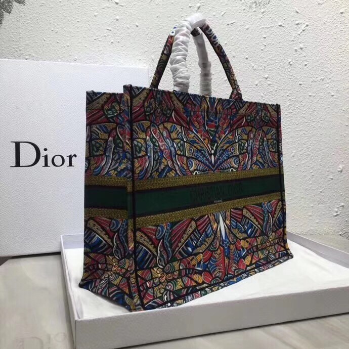 D*or book tote bg in butterfly multicolor canvas