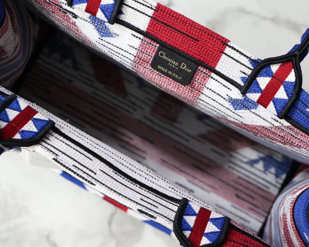 D*or book tote bag in french flag embroidered canvas